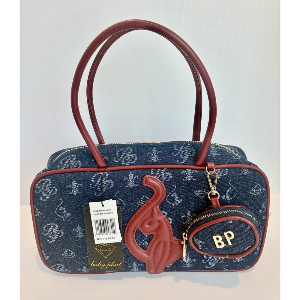 Baby Phat Blue Logo Denim Satchel~ Top Handle~ Gold Zip~Pink Lined